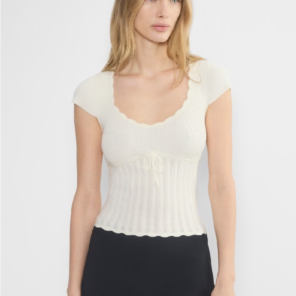 Aritzia Soloist Short-sleeve Cream Ribbed Knit Top